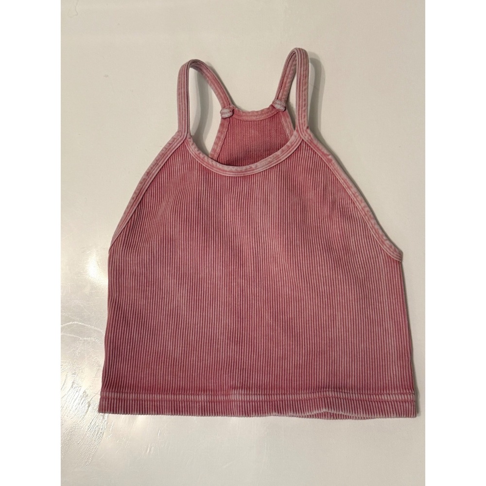 Free People Movement Happiness Runs Crop Tank Pink Acid Wash Ribbed Racerback XS